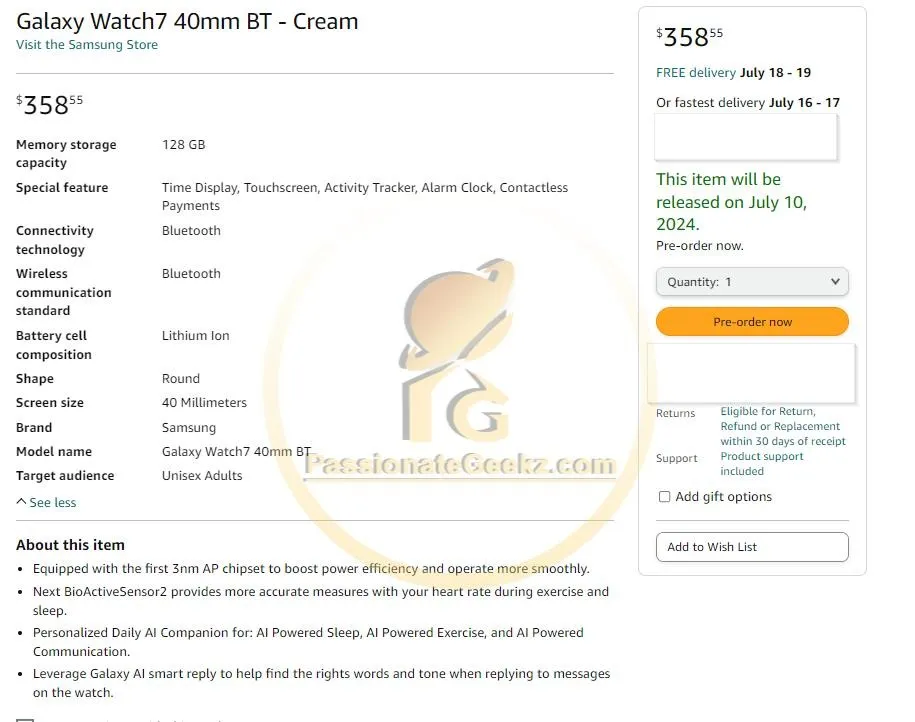 Samsung Galaxy Watch 7 Amazon listing revealed features and pricing ahead of launch