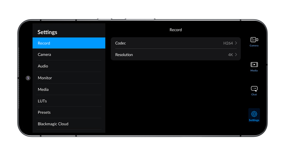 blackmagic camera for android settings